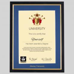 Abertay University A4 graduation certificate Frame in Black and Gold