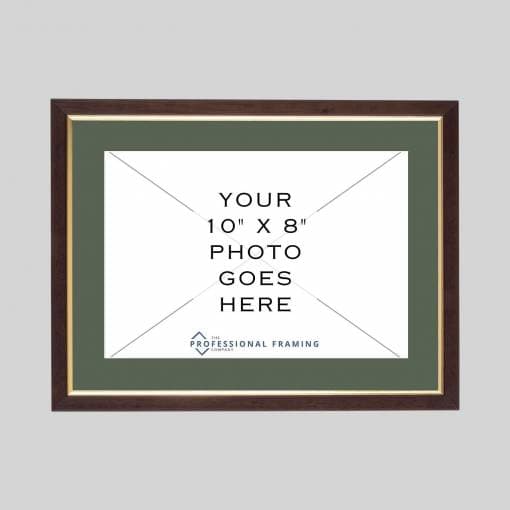 10in x 8in Traditional Teak & Gold photo frame with Green mount