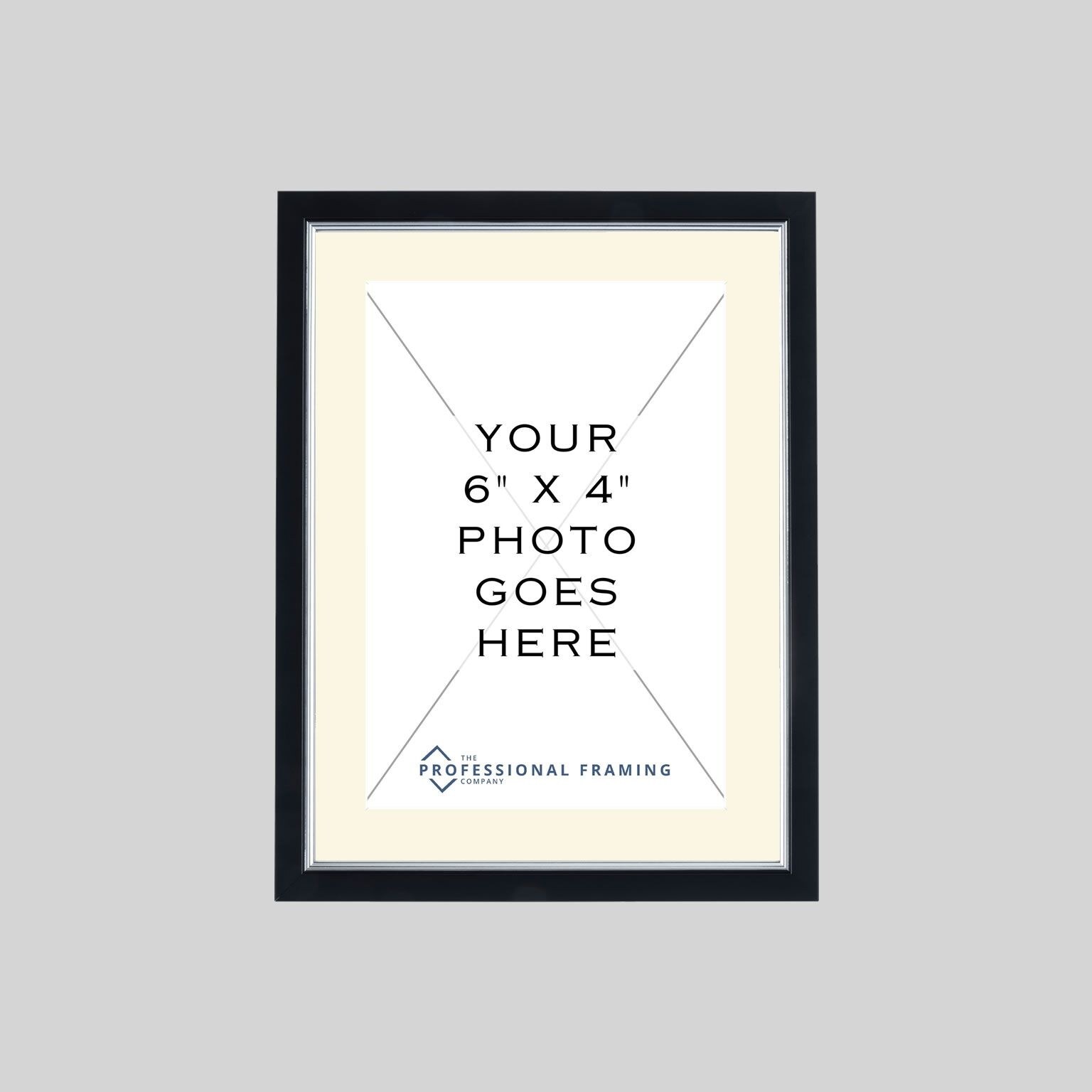 6in x 4in Stylish Black & Silver Photo Frame with Antique White mount