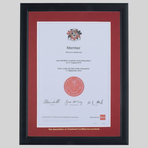 Association of Chartered Certified Accountants certificate frame - Contemporary Matt Black