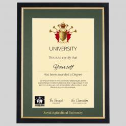 Royal Agricultural University A4 graduation certificate Frame in Black and Gold