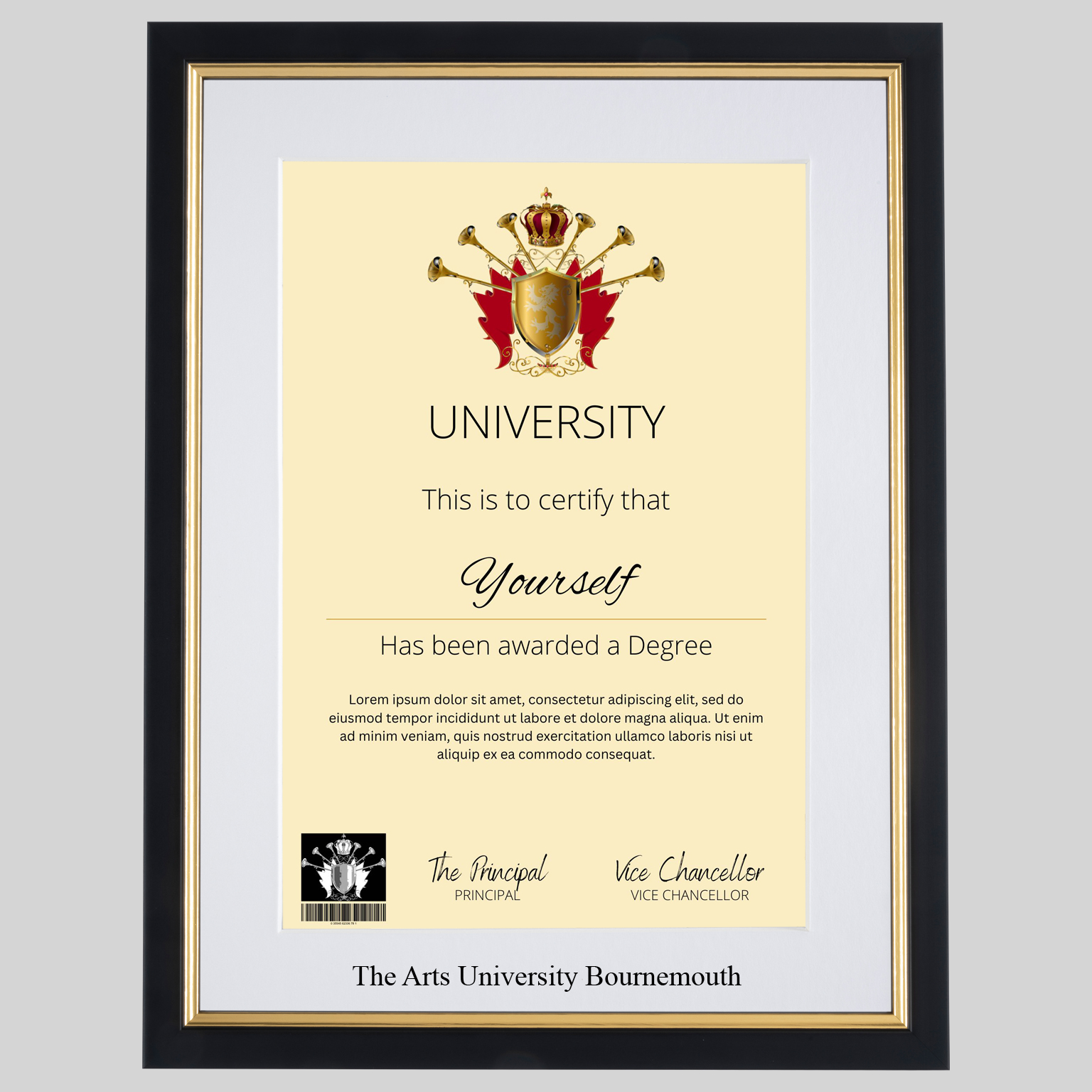 artbourn-bg-1536x1536 The Arts University Bournemouth A4 graduation certificate Frame in Black and Gold