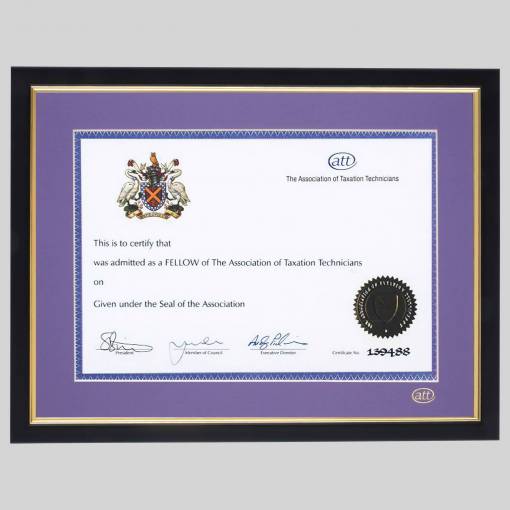 Association of Tax Technicians certificate frame - Classic Black and Gold