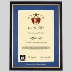 University of Birmingham A4 graduation certificate Frame in Black and Gold