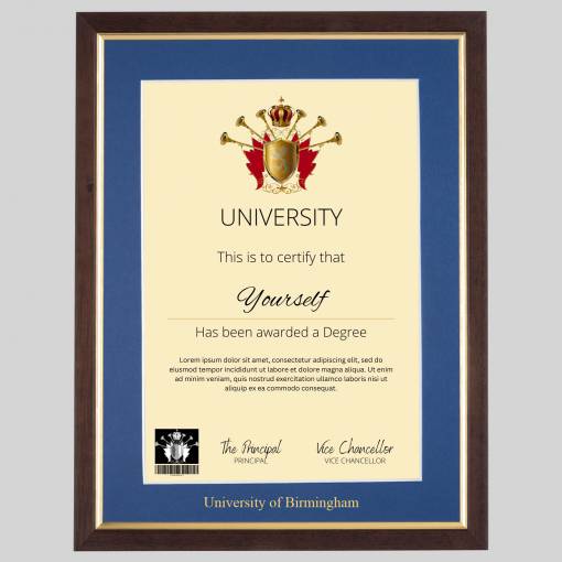 University of Birmingham A4 graduation certificate Frame in Teak and Gold