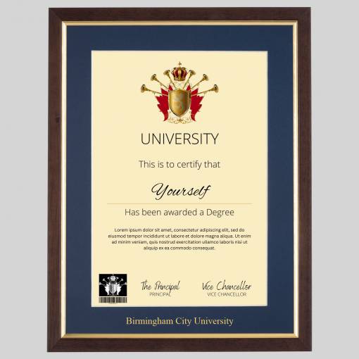 Birmingham City University A4 graduation certificate Frame in Teak and Gold