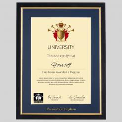 University of Brighton A4 graduation certificate Frame in Black and Gold