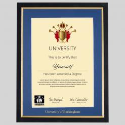 University of Buckingham A4 graduation certificate Frame in Black and Gold