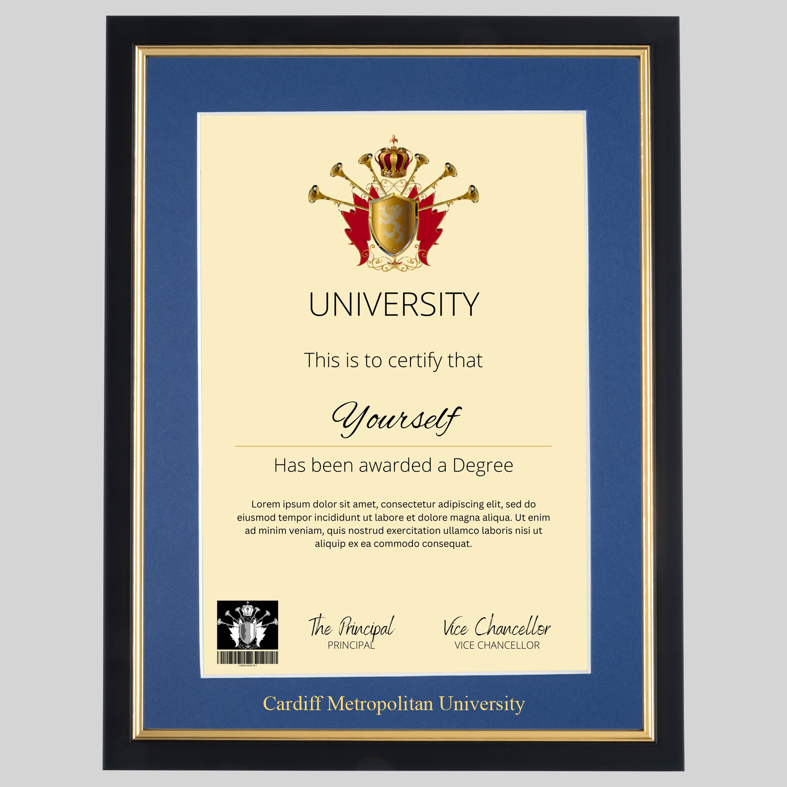 Cardiff Metropolitan University graduation certificate Frame Professional Framing Company