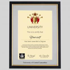University of Central Lancashire A4 graduation certificate Frame in Black and Gold