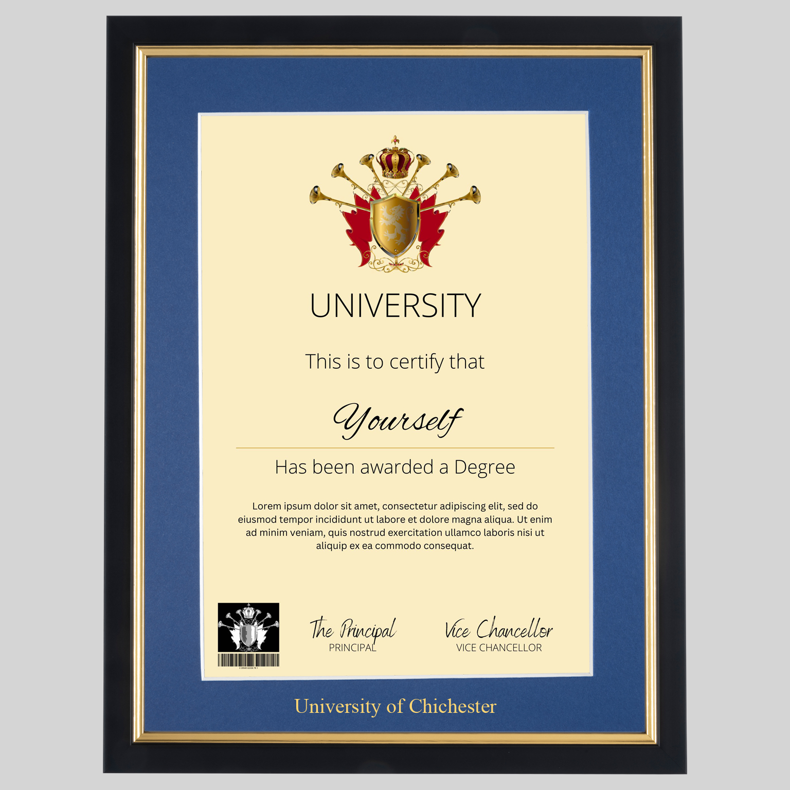 chich-bg-1536x1536 University of Chichester A4 graduation certificate Frame in Black and Gold