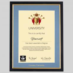 Coventry University A4 graduation certificate Frame in Black and Gold