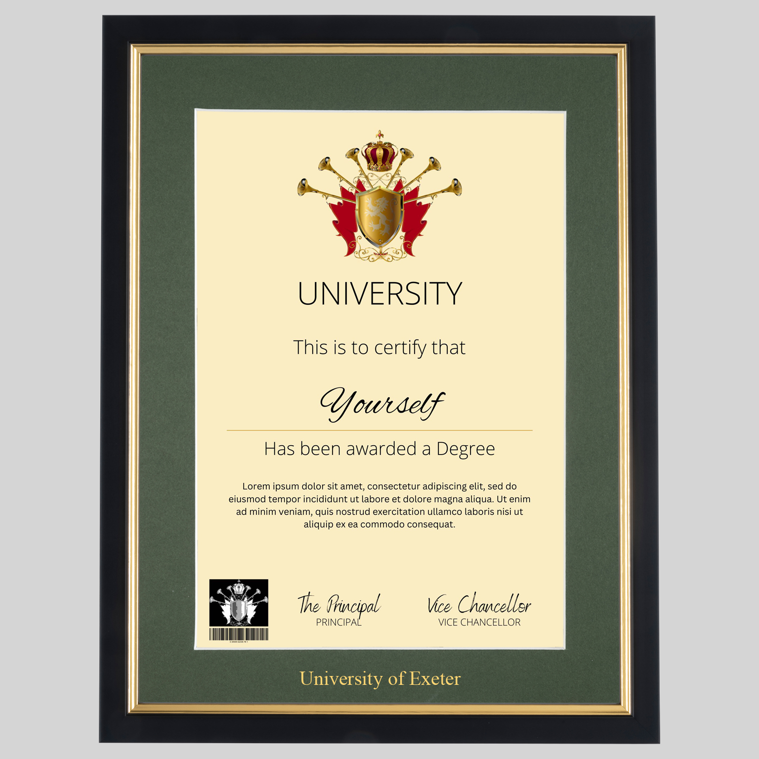 ext-bg-1536x1536 University of Exeter A4 graduation certificate Frame in Black and Gold