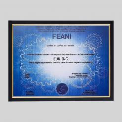 European Federation of National Engineering Associations (FEANI) certificate frame - Classic Black and Gold