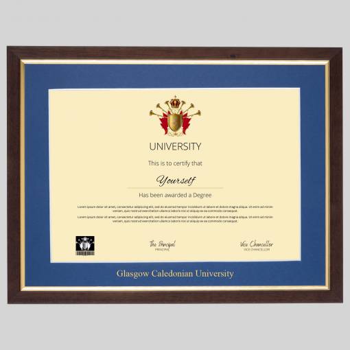 Glasgow Caledonian University A4 graduation certificate Frame in Teak and Gold