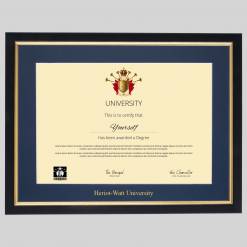 Heriot-Watt University A4 graduation certificate Frame in Black and Gold