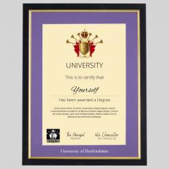 University of Hertfordshire A4 graduation certificate Frame in Black and Gold
