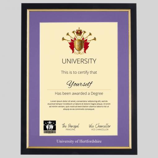 University of Hertfordshire A4 graduation certificate Frame in Black and Gold