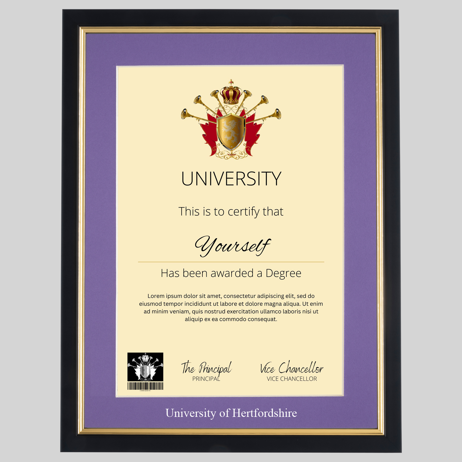 hert-bg-1536x1536 University of Hertfordshire A4 graduation certificate Frame in Black and Gold
