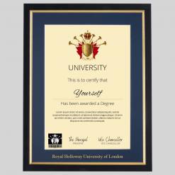 Royal Holloway University of London A4 graduation certificate Frame in Black and Gold