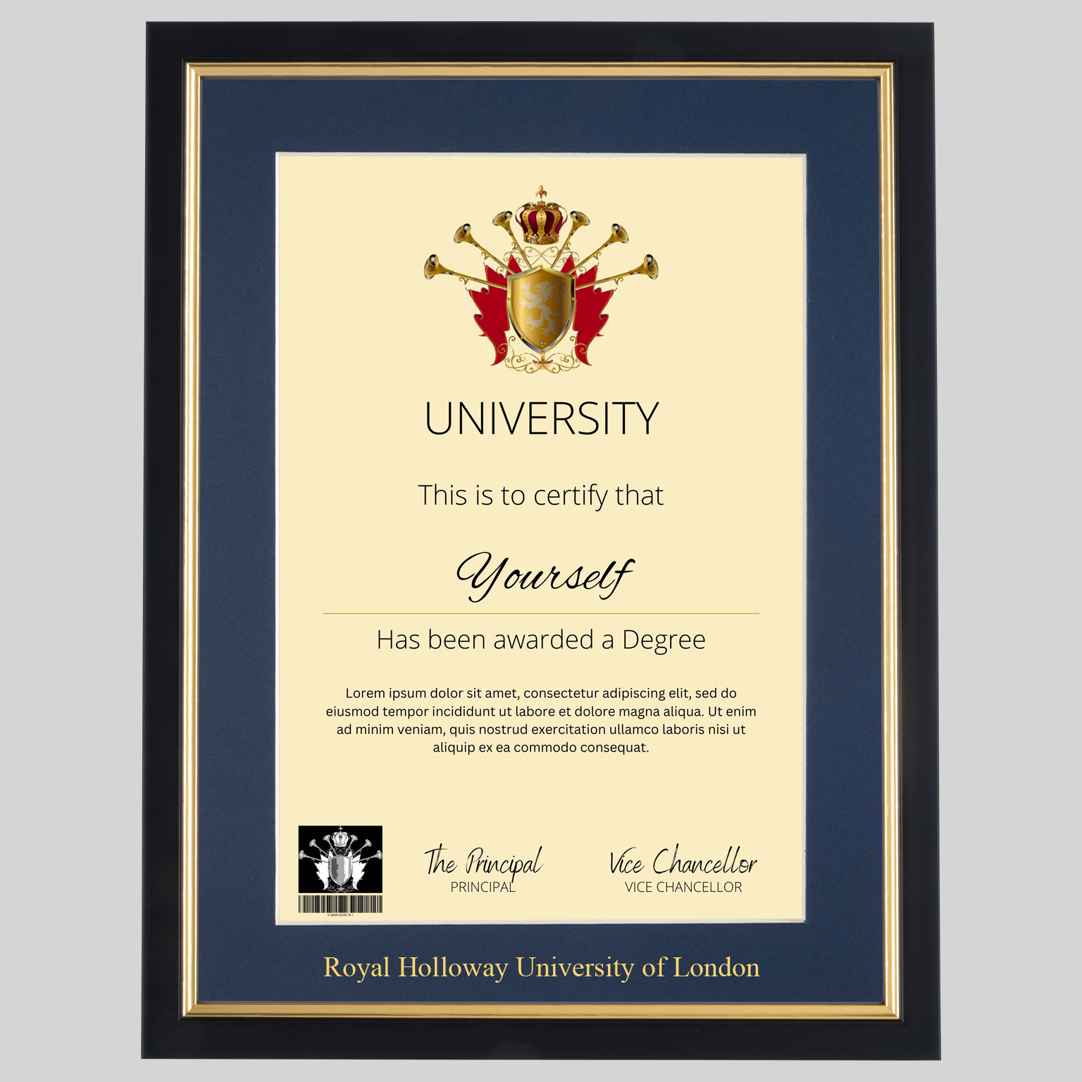 hollowaylon-bg-1536x1536 Royal Holloway University of London A4 graduation certificate Frame in Black and Gold