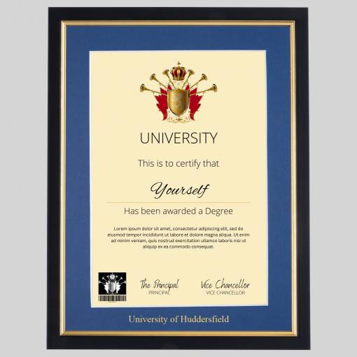 University of Huddersfield A4 graduation certificate Frame in Black and Gold