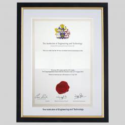 Institution of Engineering & Technology certificate frame - Classic Black and Gold
