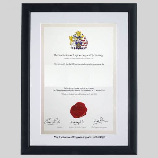 Institution of Engineering & Technology certificate frame - Contemporary Matt Black