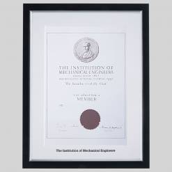 Institution of Mechanical Engineers certificate frame - Stylish Black and Silver