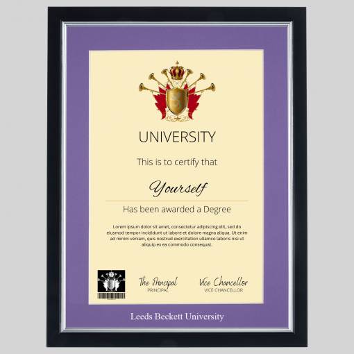 Leeds Beckett University A4 graduation certificate Frame in Black and Silver