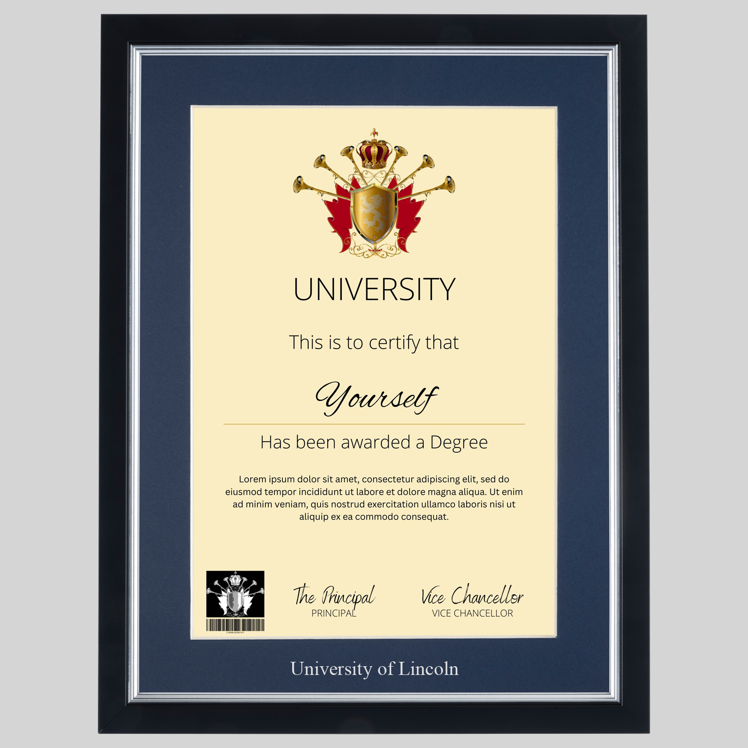 lin-bs-1536x1536 University of Lincoln A4 graduation certificate Frame in Black and Silver
