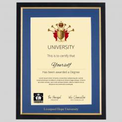 Liverpool Hope University A4 graduation certificate Frame in Black and Gold