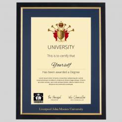 Liverpool John Moores University A4 graduation certificate Frame in Black and Gold