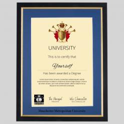 Manchester Metropolitan University A4 graduation certificate Frame in Black and Gold