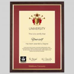 Middlesex University A4 graduation certificate Frame in Teak and Gold