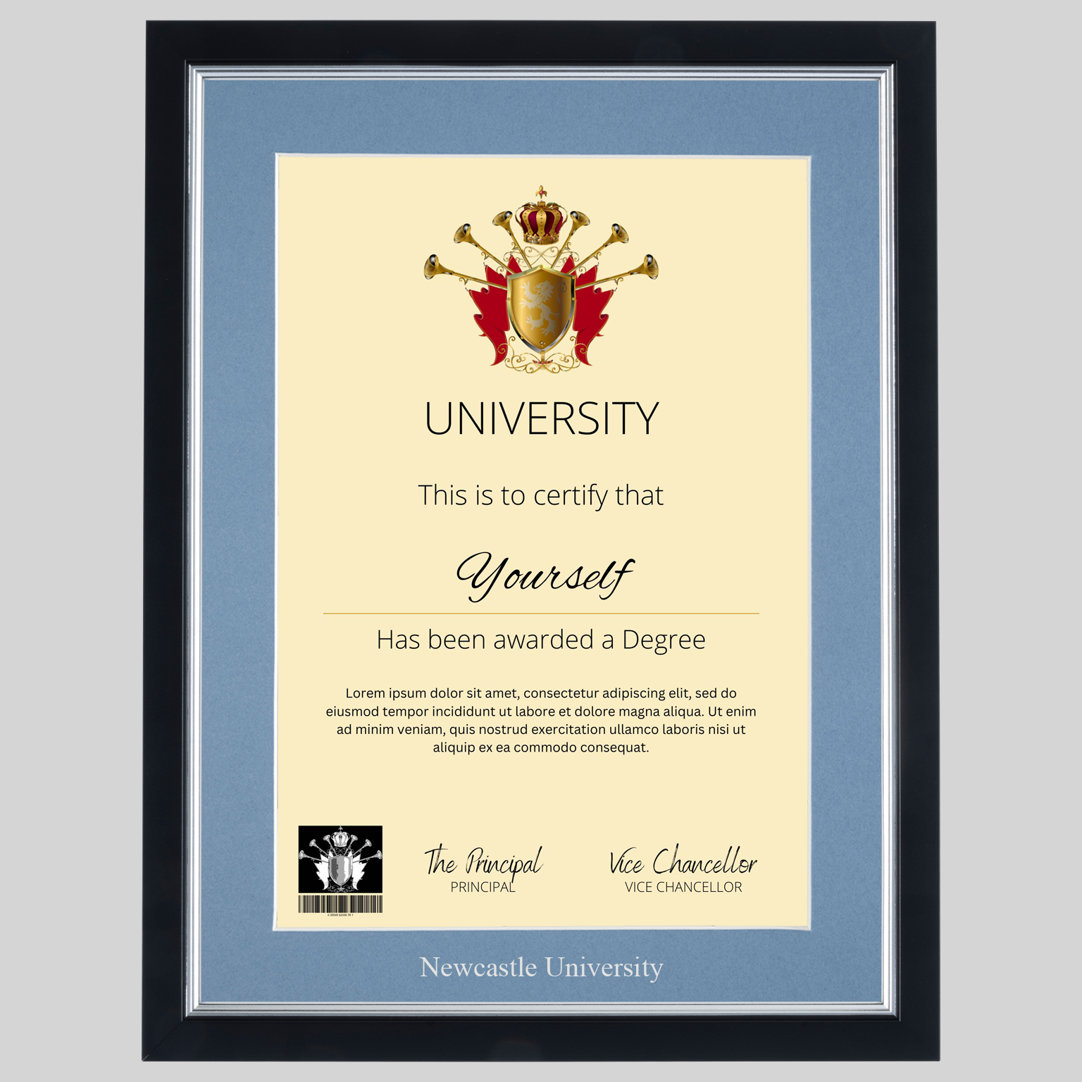 newcst-bs-1536x1536 Newcastle University A4 graduation certificate Frame in Black and Silver