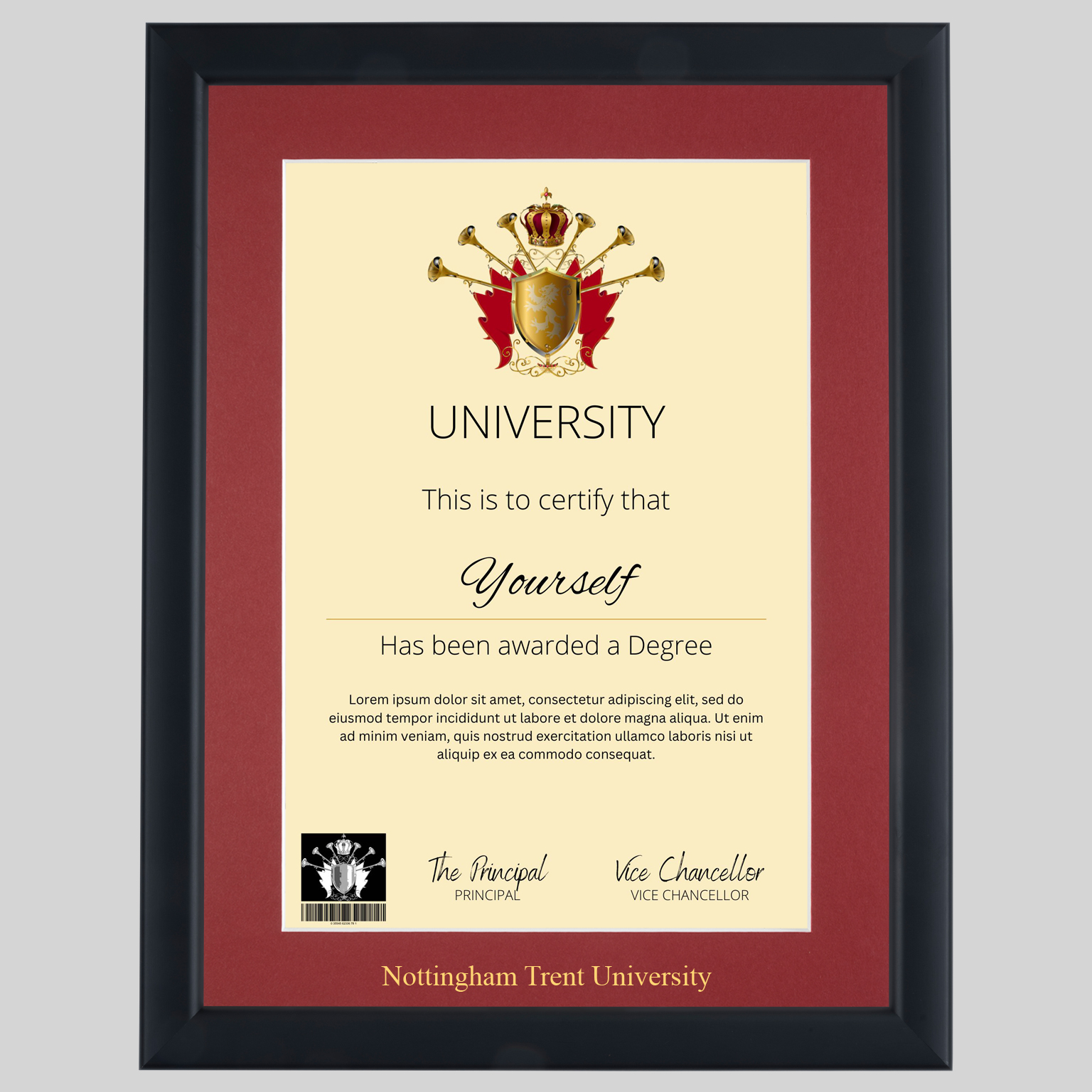 nottstrent-con-1536x1536 Nottingham Trent University A4 graduation certificate Frame in Contemporary