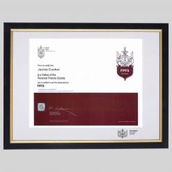 Personal Finance Society certificate frame - Classic Black and Gold