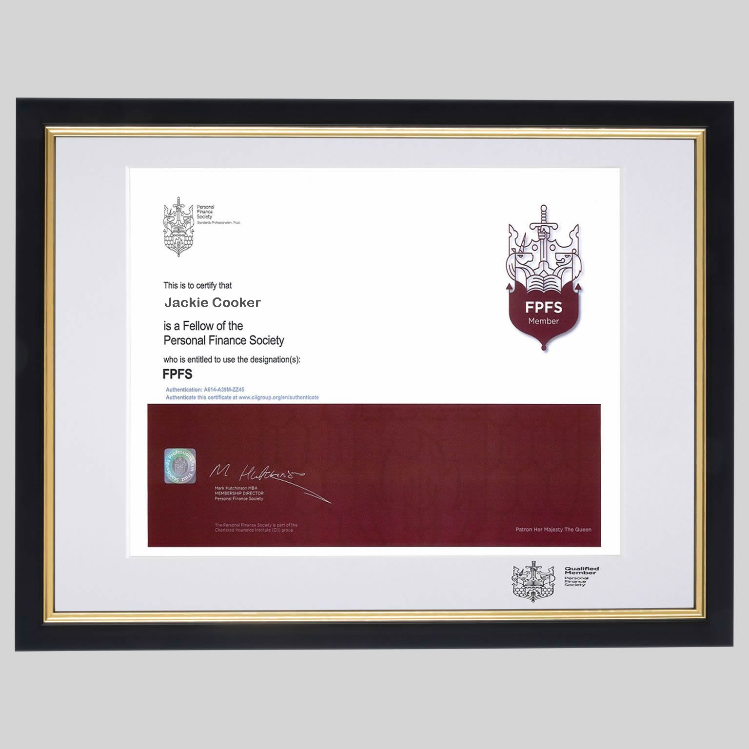 pfs-bg-l-1536x1536 Personal Finance Society certificate frame - Classic Black and Gold