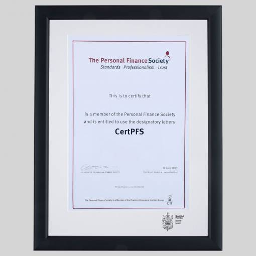 Personal Finance Society certificate frame - Contemporary Matt Black
