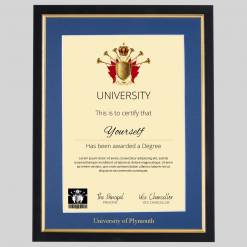 University of Plymouth A4 graduation certificate Frame in Black and Gold
