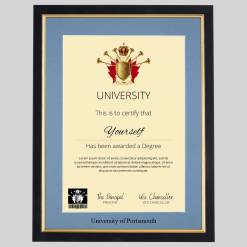 University of Portsmouth A4 graduation certificate Frame in Black and Gold
