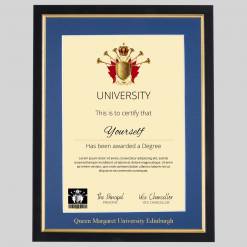 Queen Margaret University Edinburgh A4 graduation certificate Frame in Black and Gold
