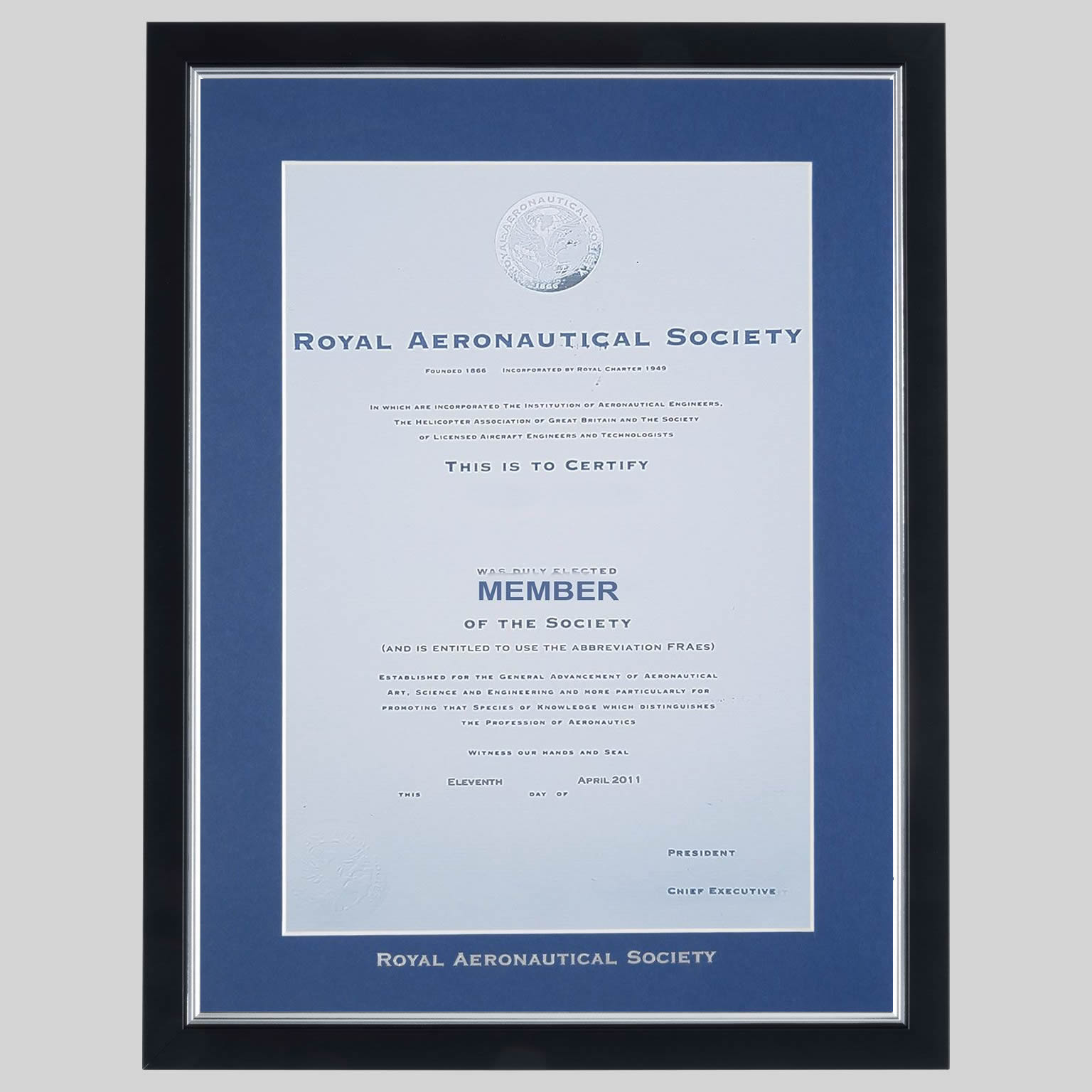 ras-m-bs-1536x1536 Royal Aeronautical Society - Member certificate frame - Stylish Black and Silver