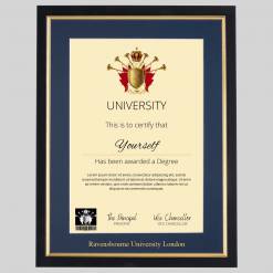 Ravensbourne University London A4 graduation certificate Frame in Black and Gold