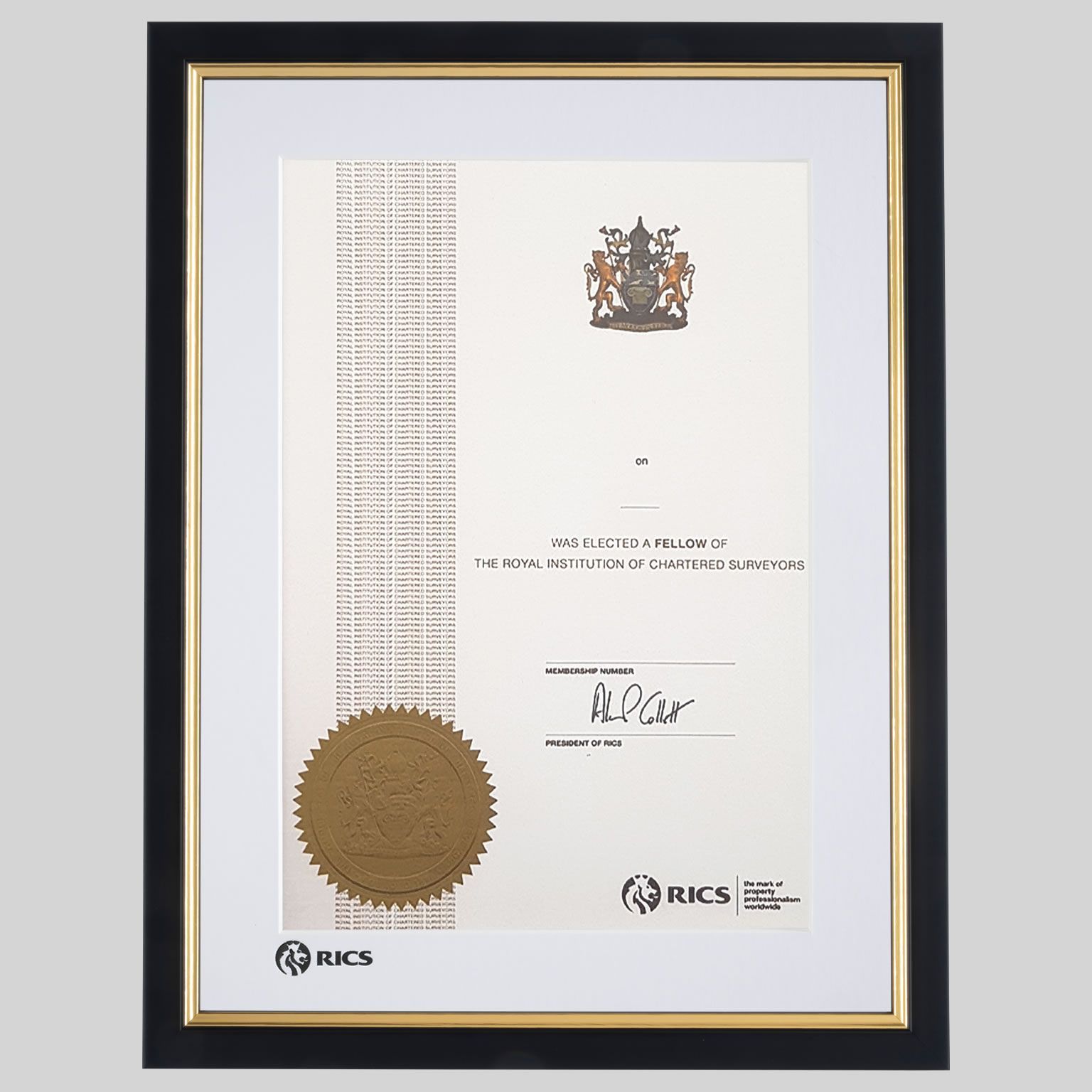 rics-bg-1536x1536 The Royal Institution of Chartered Surveyors certificate frame - Classic Black and Gold