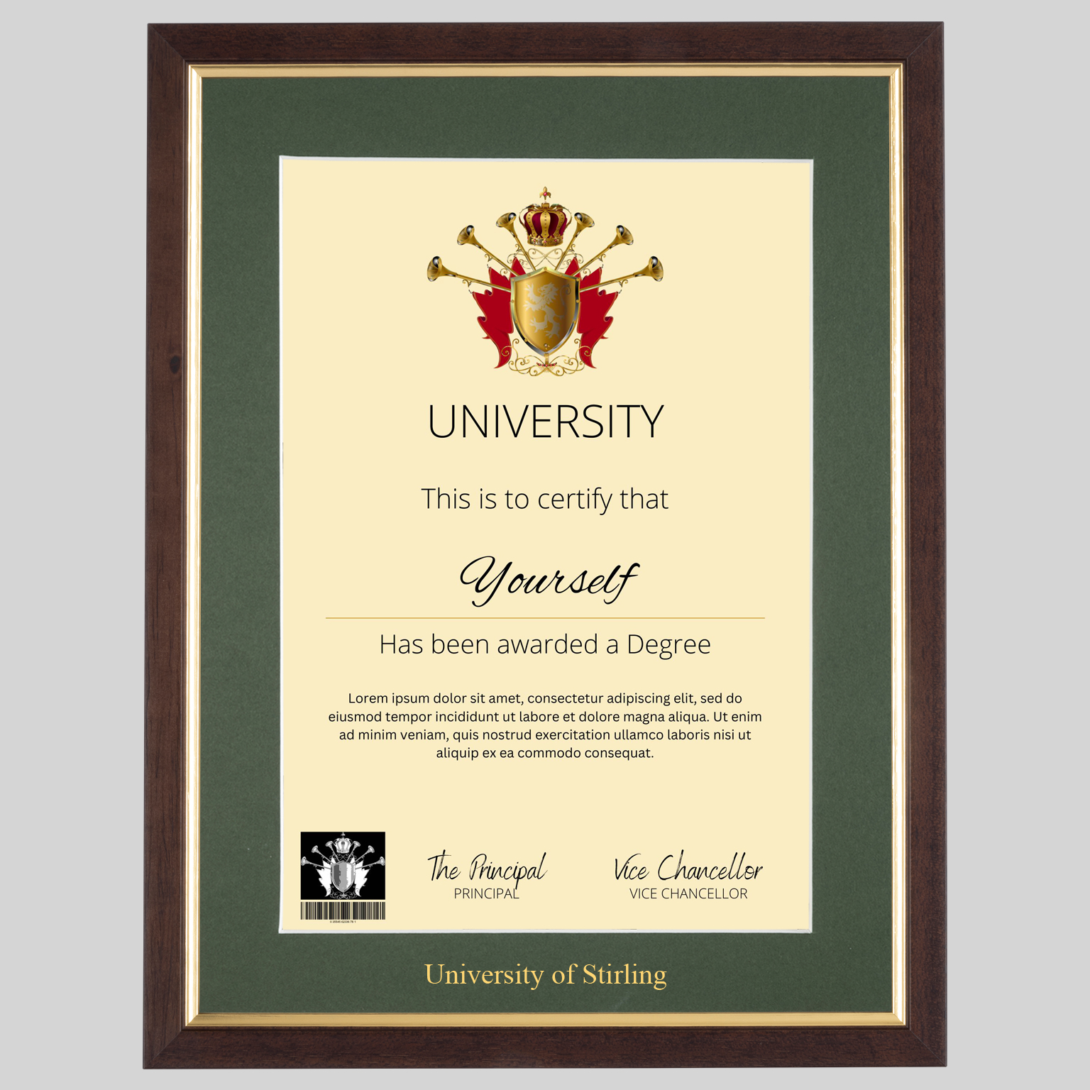 stirling-tg-1536x1536 University of Stirling A4 graduation certificate Frame in Teak and Gold