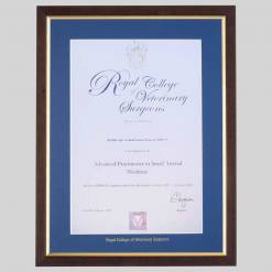 Royal College of Veterinary Surgeons certificate frame - Traditional Teak and Gold