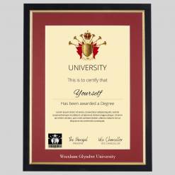 Wrexham Glyndwr University A4 graduation certificate Frame in Black and Gold