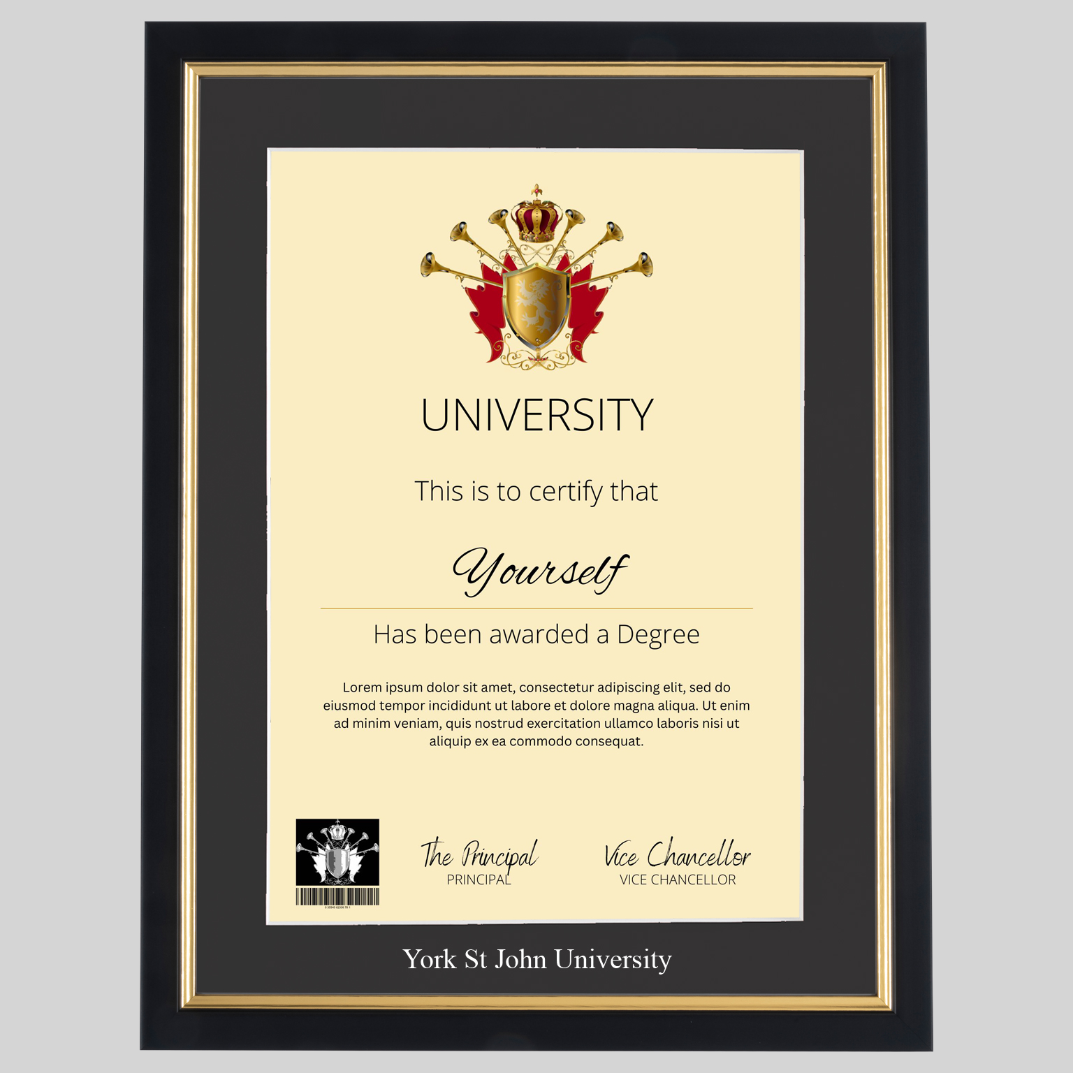 yorkjohn-bg-1536x1536 York St John University A4 graduation certificate Frame in Black and Gold